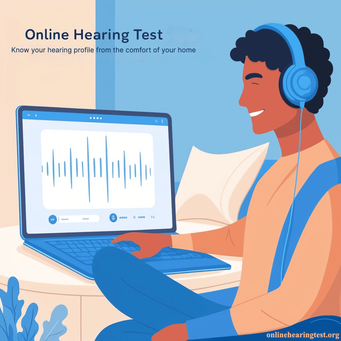 Person using a laptop for an online hearing test